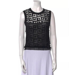 09C CHANEL CC Cruise 2009 Black Lace Sheer Beaded Sequin Top FR-36 US-4